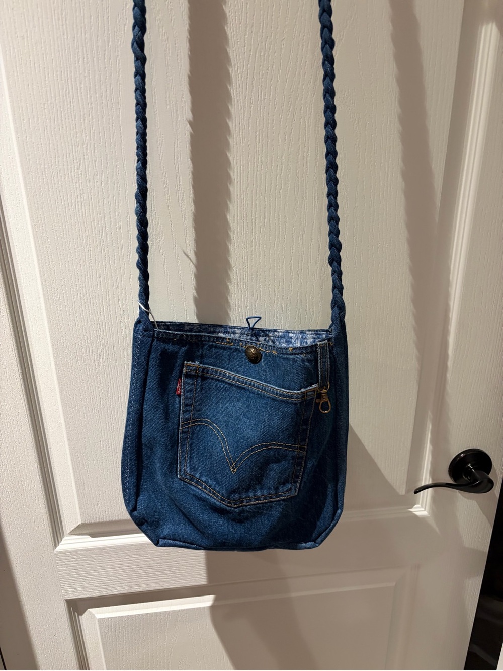 Levi's Dark Blue Denim Crossbody Bag with Braided Strap